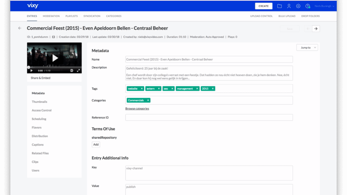 video metadata management updated