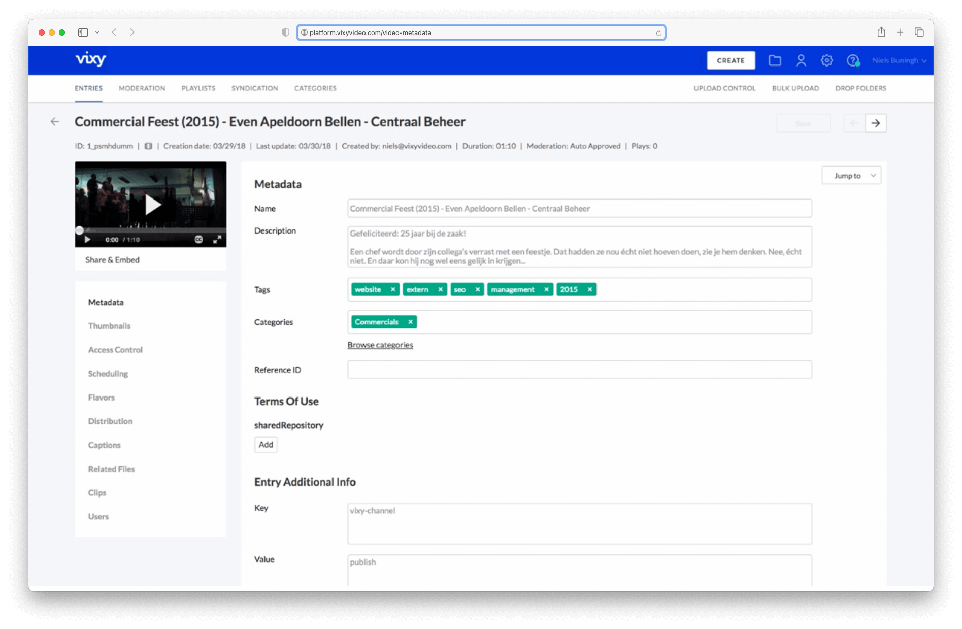 video metadata management updated