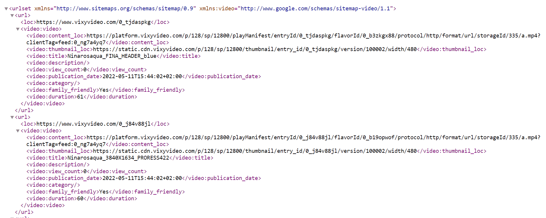 video sitemap example